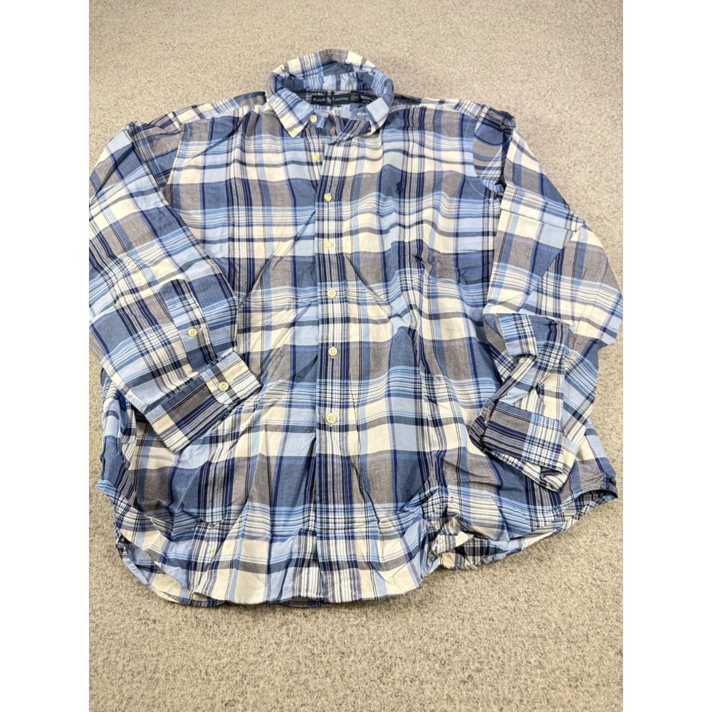 Ralph Lauren Classic Fit Blue Plaid Long Sleeve Button Down Shirt Mens XL